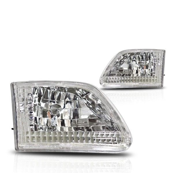 Winjet Ford F-150 1997-03 / 97-03 F-250 / 97-02 Ford Expedition Crystal Head Lights - Chrome / Clear CHWJ-0014-C - main